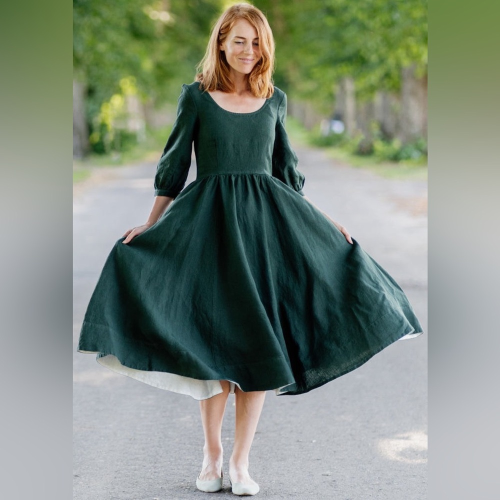 Women’s Forest Green Scoop Neck Midi Dress